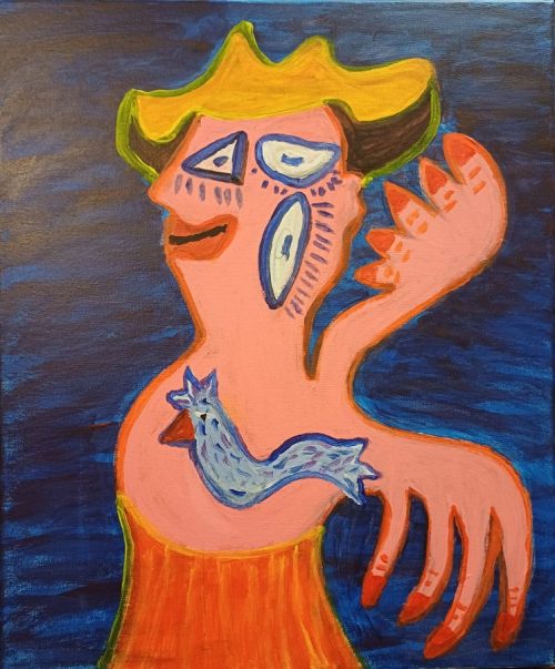 489. De exotische danser bij de zee 2024 50x60cm katoen op doek